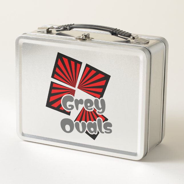 Rote Quadrate mit dem Text "Beams and Gray Ovals" Metall Brotdose (Vorderseite)