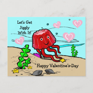 Rote Qualle Lass uns mit ihr wackeln Valentinstag Postkarte