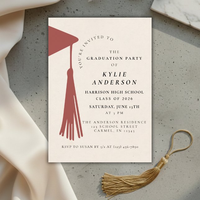 Rote Quaste Abiturfeier Einladung (Red Tassel High School Graduation Party Invitation)