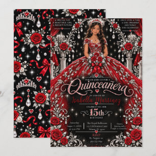 Rote Quinceañera-Feier in Silber Einladung