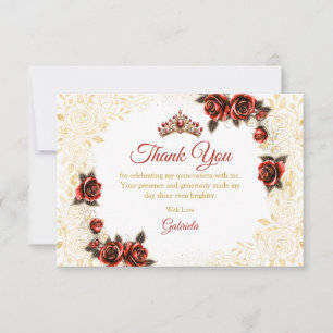 Rote Quinceañera Golden Tiara Rosen Dankeskarte