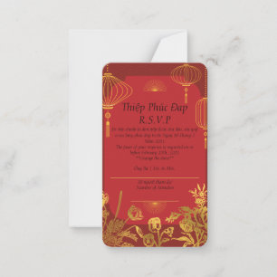 Rote R.S.V.P-Karte, die in Englisch/Vietnamesisch Mitteilungskarte