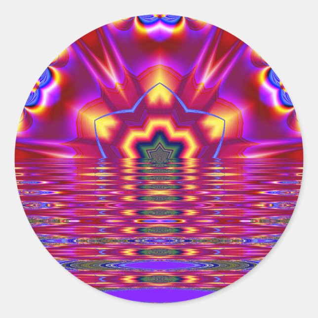 Rote Reflektion Fraktal Art Aufkleber/Briefumschla Runder Aufkleber (Vorderseite)