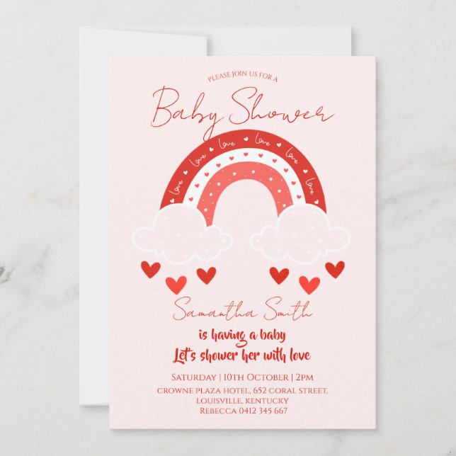 Rote Regenbogen-Babyparty  Einladung (Vorderseite)