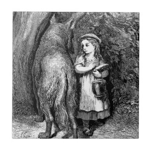 Rote Reithaube und Wolfsfantasie der Antike Fliese