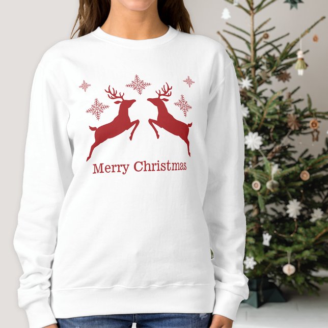 Rote Rentiere und Schneeflocken frohe Weihnachten Sweatshirt (Festive design for the Holiday season.)