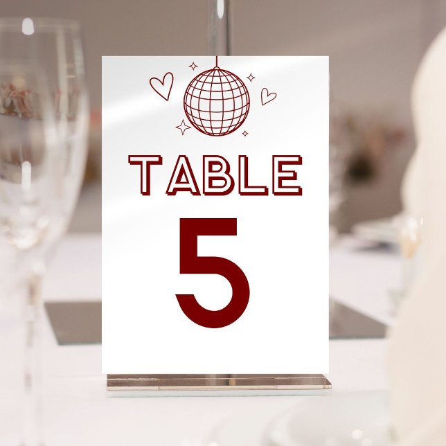 Rote Retro-Disco-Groovy-große-Tischnummern Einladung (Red Retro Disco Groovy Large Table Numbers)