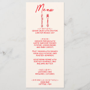 Rote Retro-Handschrift Hochzeit Menükarte