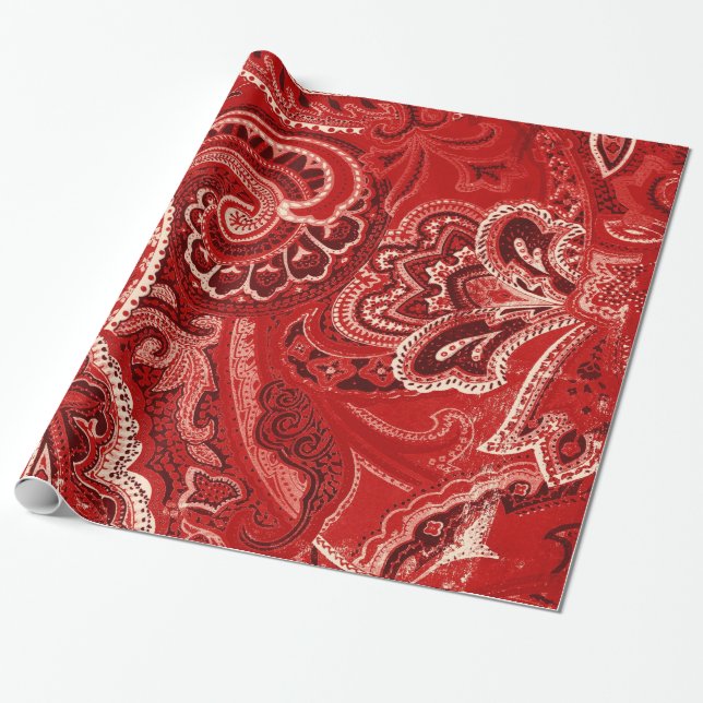 Rote Retro Paisley Bandanna/Bandana Geschenkpapier (Ungerollt)