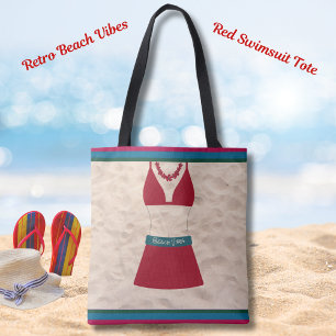 Rote Retro-Schick-Badeanzug-Strand-Vibes-Tasche