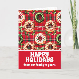Rote Retro-Weihnachtsdonuts rotes Tartan-Karo  Feiertagskarte