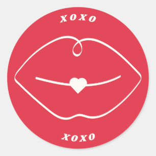 Rote Retro-XOXO-Lippen Valentinstag Runder Aufkleber