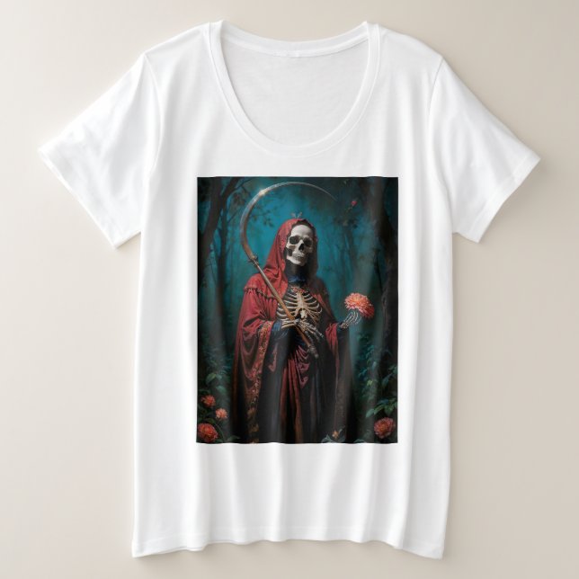 Rote Robe Santa Muerte Große Größe T-Shirt (Design vorne)
