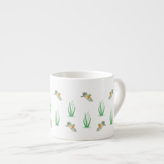 Rote Robin Birds und Snowdrops Espressotasse (Vorderseite Rechts)