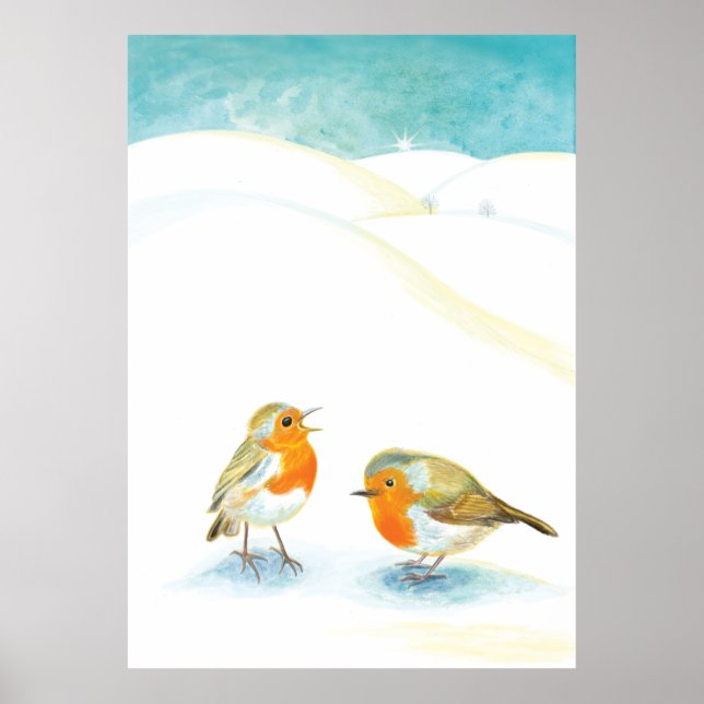 Rote Robinen im Winter Poster (Vorne)