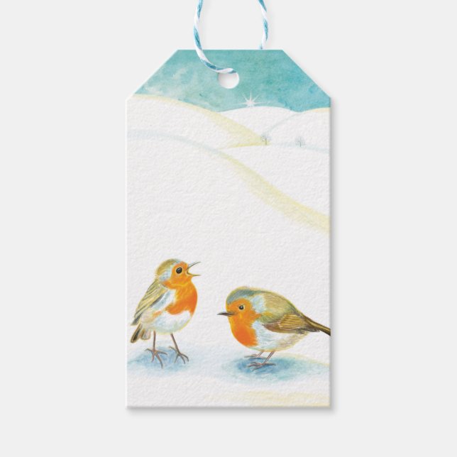 Rote Robins im Winter Geschenkanhänger (Vorderseite)