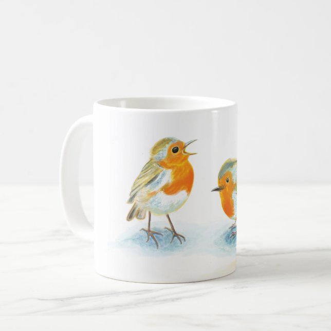 Rote Robins im Winter Kaffeetasse (Vorderseite Links)