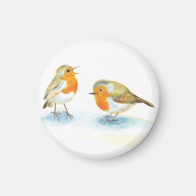 Rote Robins im Winter Magnet (Vorne)