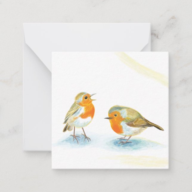 Rote Robins im Winter Mitteilungskarte (Vorderseite)