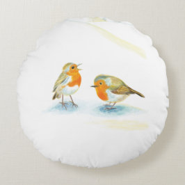 Rote Robins im Winter Rundes Kissen