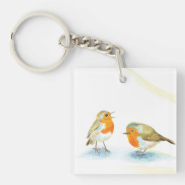 Rote Robins im Winter Schlüsselanhänger