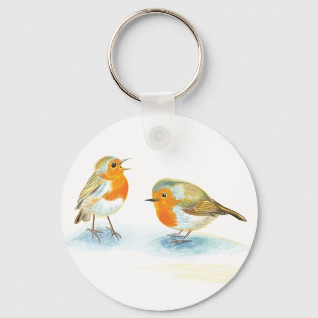 Rote Robins im Winter Schlüsselanhänger (Vorderseite)