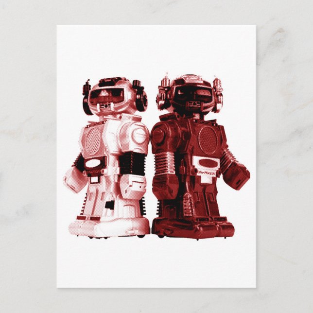 rote Roboterpostkarte Postkarte (Vorderseite)