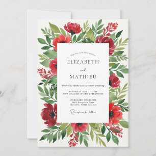 Rote Romantische Botanische Hochzeit Einladung