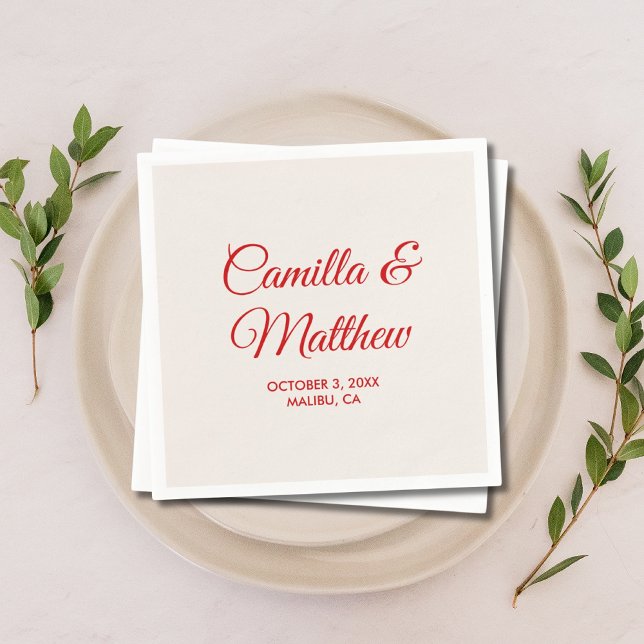 Rote Romantische Drehschrift Personalisiert Hochze Serviette (Red Romantic Script Personalized Wedding Napkins
)