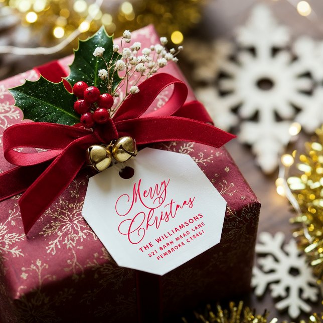 Rote Romantische Frohe Weihnachts-Script-Rücksende Permastempel (Von Creator hochgeladen)