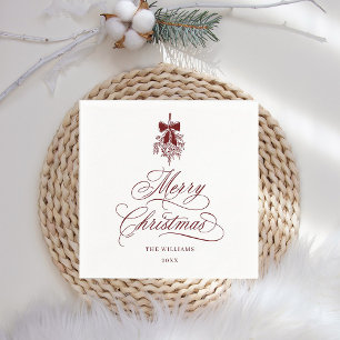 Rote Romantische Kalligrafie Frohe Weihnachtsfeier Serviette