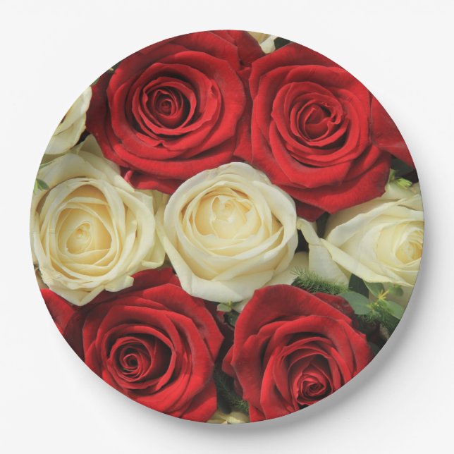 Rote romantische Rose Pappteller (Vorderseite)
