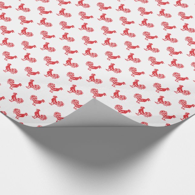 Rote Rooster-Muster Geschenkpapier (Ecke)