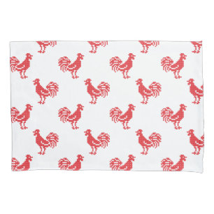 Rote Rooster-Muster Kissenbezug