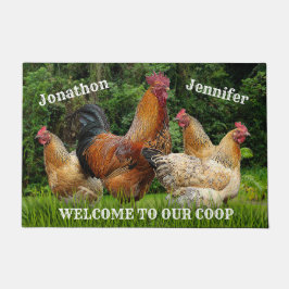 Rote Rooster und Hühner "Willkommen bei unserem Co Fußmatte