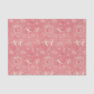 Rote rosa Antiquitäten-Cupid-Engel und Herzen Seidenpapier