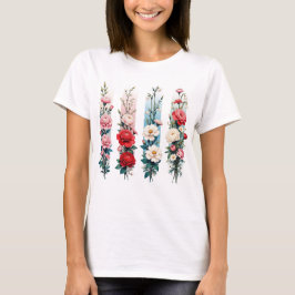 ROTE ROSA BLAUE WEISSE WILDBLUMEN T-Shirt