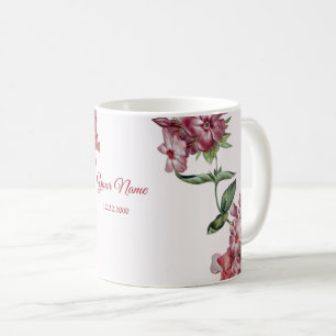 Rote rosa Blumen grüne Blätter moderne Hochzeitsfe Kaffeetasse