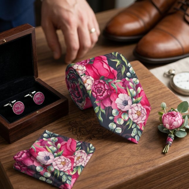Rote rosa Blumen Krawatte (Von Creator hochgeladen)