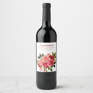 Rote rosa Blumenrose Abschluss Weinetikett