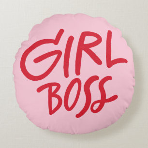 Rote & rosa feminine Girl Boss fette Typografie Rundes Kissen