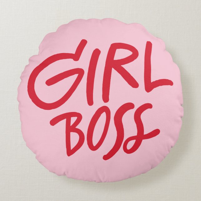 Rote & rosa feminine Girl Boss fette Typografie  Rundes Kissen (Vorderseite)