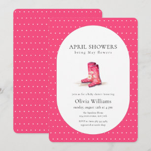 Rote rosa gepunktete Blumenregenstiefel Baby Showe Einladung