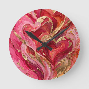 Rote & rosa goldene Wirbel abstrakte Wanduhr
