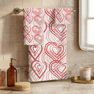 Rote rosa handgezeichnete Doodle-Herzen romantisch Badhandtuch Set