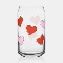 Rote & rosa handgezeichnete Herzen Can Glas