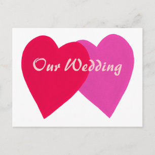Rote rosa Herzen, unsere Hochzeitsempfehlung Postk Einladungspostkarte