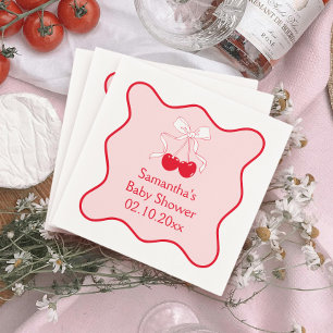 Rote rosa Kirsche auf der Bow Baby Shower  Serviette