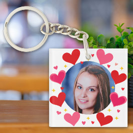 Rote Rosa Liebesherzen Benutzerdefiniertes Foto Pe Schlüsselanhänger