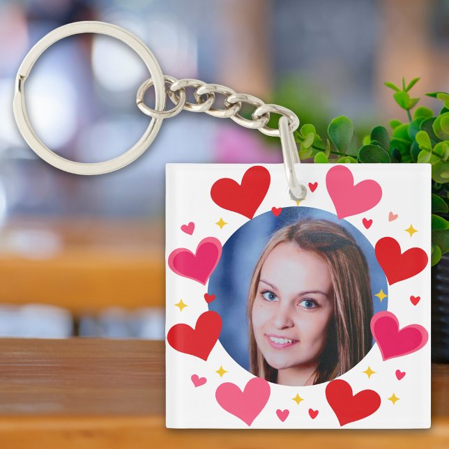 Rote Rosa Liebesherzen Benutzerdefiniertes Foto Pe Schlüsselanhänger (Von Creator hochgeladen)